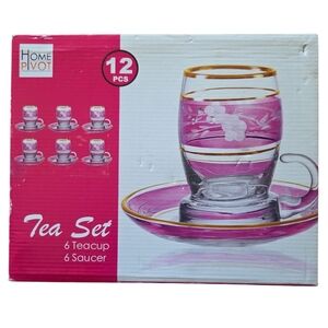 HOME PIVOT Pink and Gold Tea Set - 12 Piece